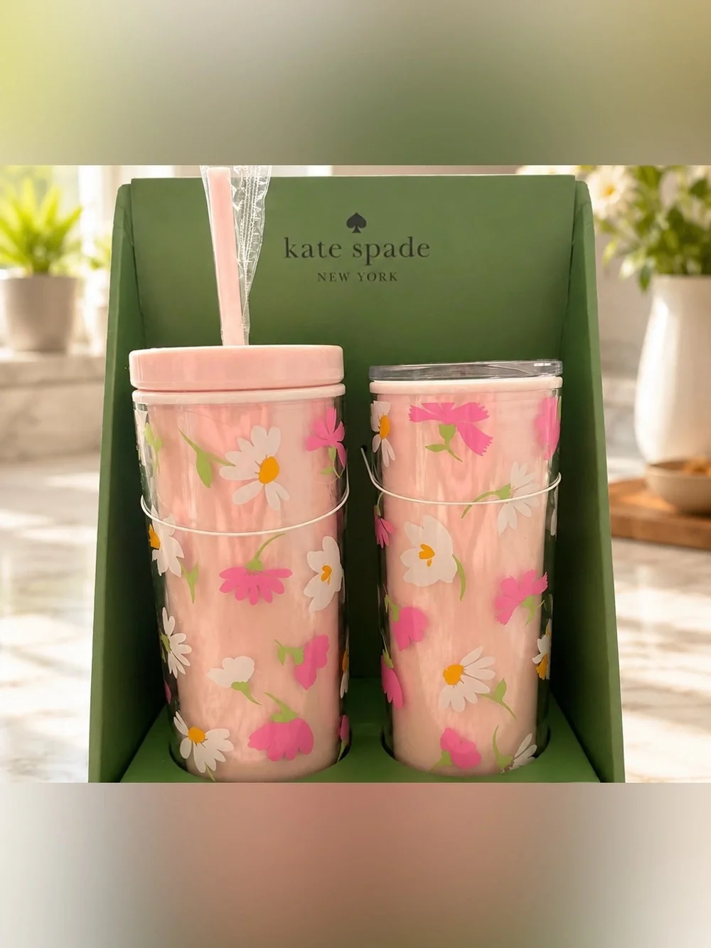 Pink Floral Daisy Duo Tumbler with Straw & Thermal Mug by Kate Spade 🌸
